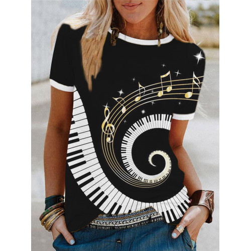Piano Notes Print Short Sleeve T Shirt