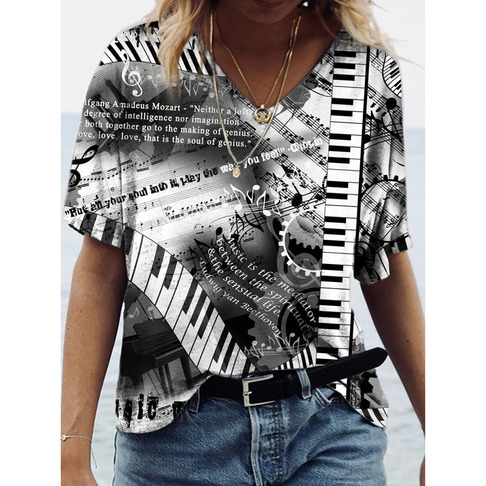 Piano Quotes V Neck Short Sleeve T Shirt