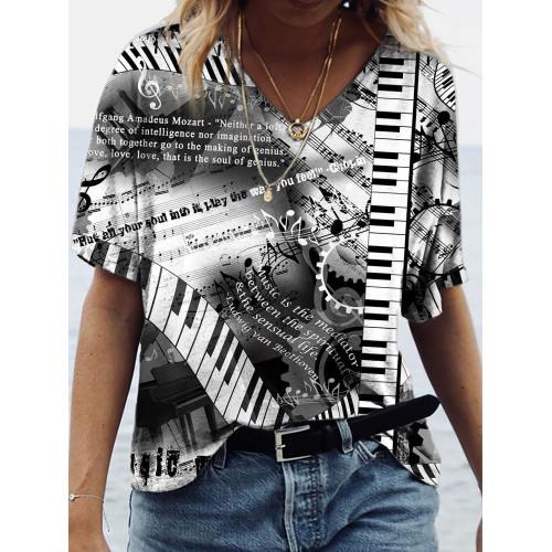Piano Quotes V Neck Short Sleeve T Shirt