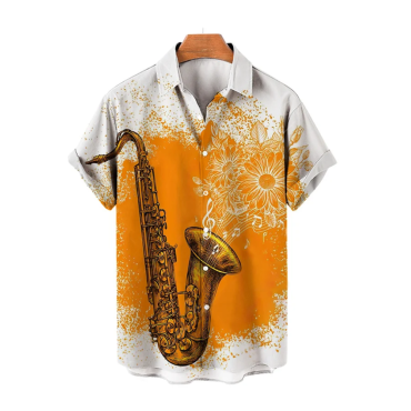 Printed Musical Instrument Notes Short Sleeve Shirt