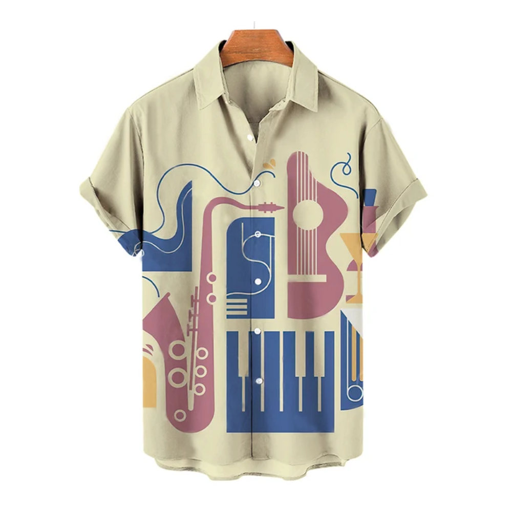 Printed Musical Instrument Notes Short Sleeve Shirt
