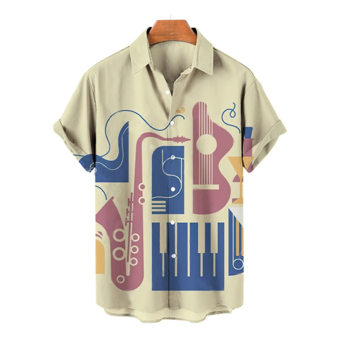 Printed Musical Instrument Notes Short Sleeve Shirt