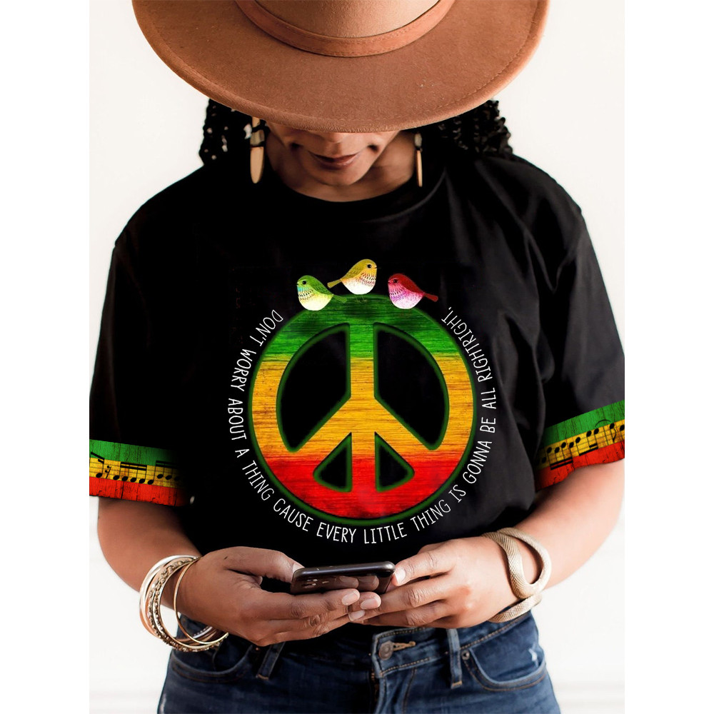 Reggae Lover Three Little Birds Rasta Hippie Graphic T Shirt