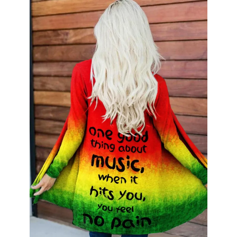 Reggae Style One Good Thing About Music Long Sleeve Cardigan