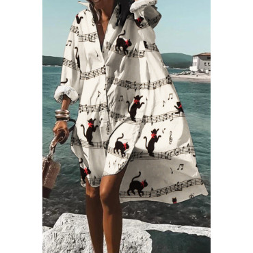 Resort Sheet Music Cat Print Midi Dress
