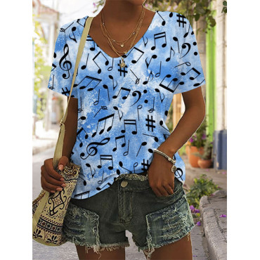 Scattered Music Notes Art V Neck T Shirt