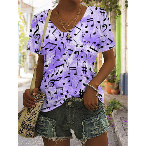 Scattered Music Notes Art V Neck T Shirt