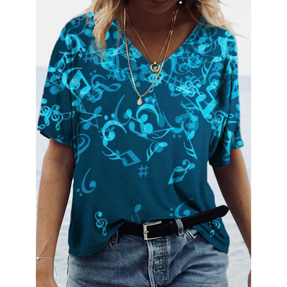 Scattered Music Notes Art V Neck T Shirt