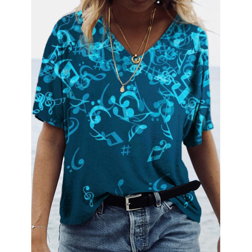 Scattered Music Notes Art V Neck T Shirt