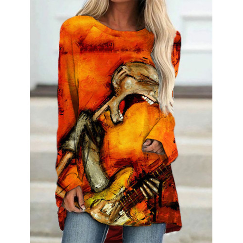 Screaming Guitar Art A Line Long Sleeve T Shirt