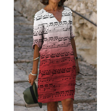 Sheet Music Gradient Notch Neck Midi Dress