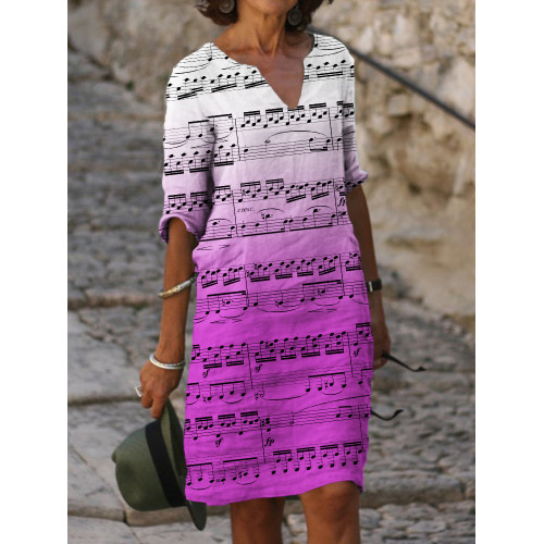 Sheet Music Gradient Notch Neck Midi Dress