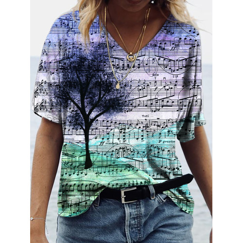 Sheet Music Landscape Art V Neck Comfy T Shirt