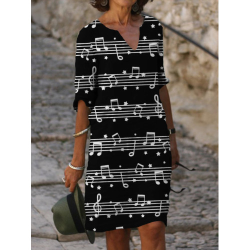 Sheet Music Notch Neck Midi Dress