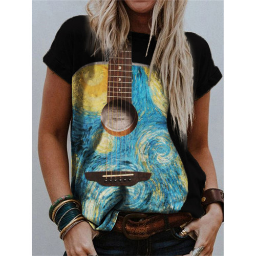 Starry Night Inspired Guitar Graphic T Shirt