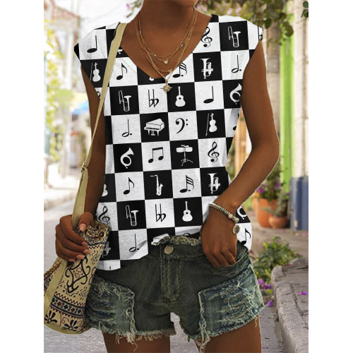 Stylish Modern Music Notes And Instruments Art Tank Top