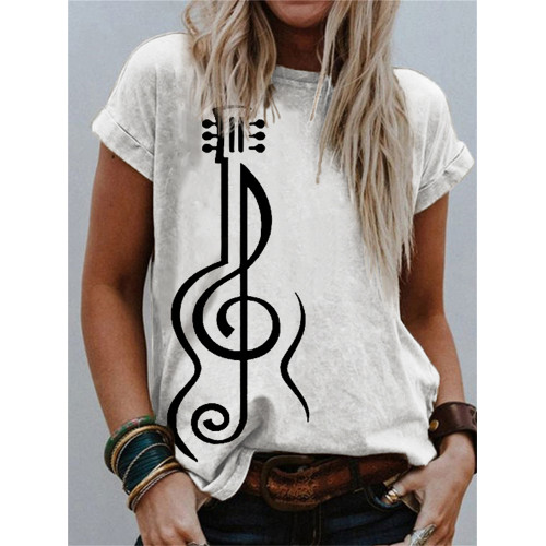 Treble Clef Guitar Line Art Crew Neck T Shirt
