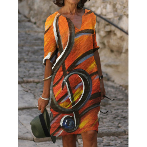 Treble Clef Inspired Notch Neck Midi Dress