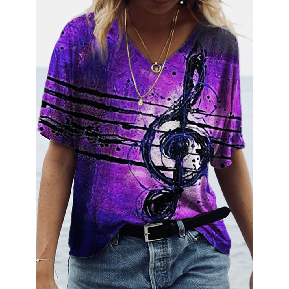 Treble Clef Oil Painting V Neck T Shirt