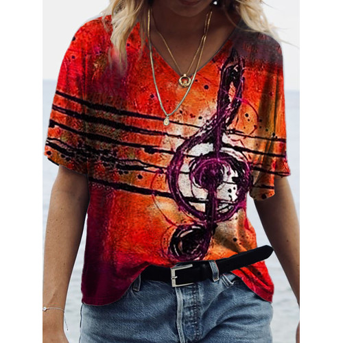 Treble Clef Oil Painting V Neck T Shirt