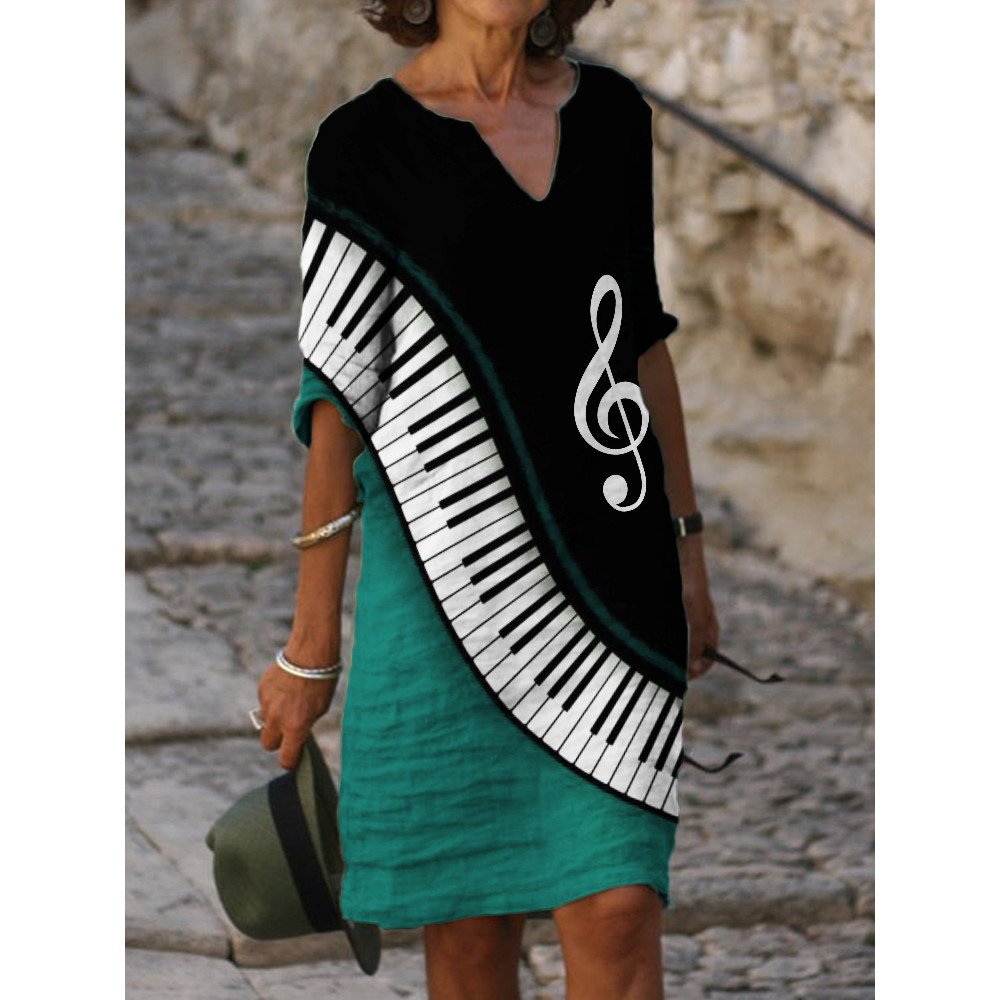 Treble Clef Piano Contrast Art Midi Dress