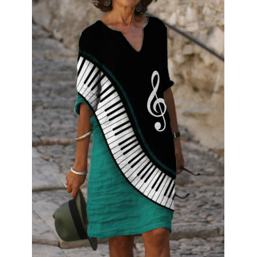 Treble Clef Piano Contrast Art Midi Dress