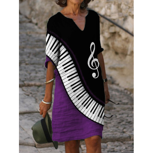 Treble Clef Piano Contrast Art Midi Dress