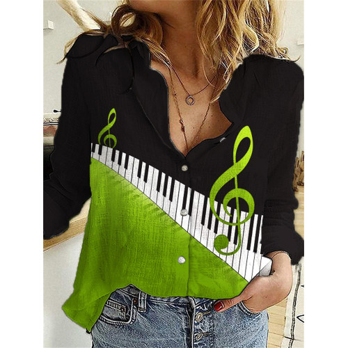 Treble Clef Piano Keys Contrast Color Blouse