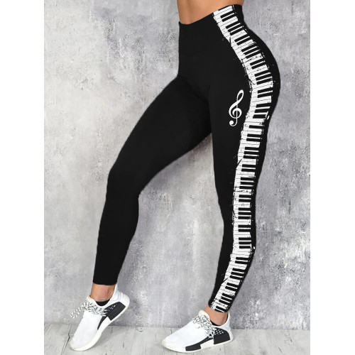 Treble Clef Piano Keys Side Stripe Leggings