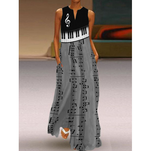 Treble Clef Sheet Music Piano Contrast Flowy Maxi Dress