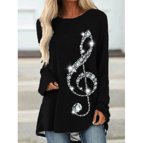 Treble Note Glitter Print A Line T Shirt