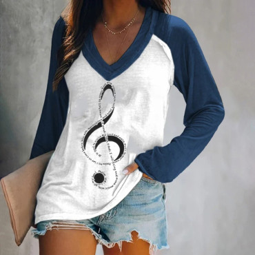 Trendy Music Note Faith Print Long Sleeve T-Shirt