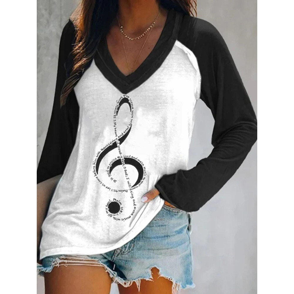 Trendy Music Note Faith Print Long Sleeve T-Shirt