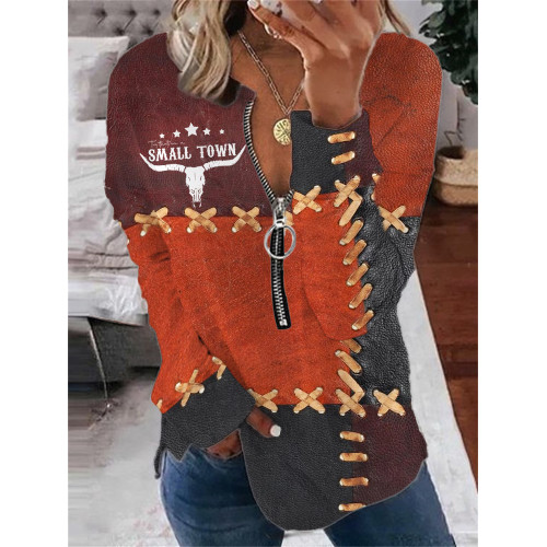 Try That In A Small Town Leather Art Zip Up Sweatshirt