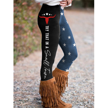 Try That in A Small Town Bull Skull Flag Inspired Leggings