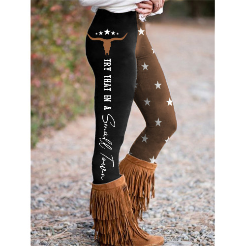 Try That in A Small Town Bull Skull Flag Inspired Leggings