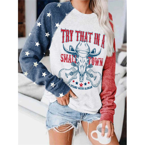 Try That in A Small Town Bull Skull Flag Inspired Sweatshirt