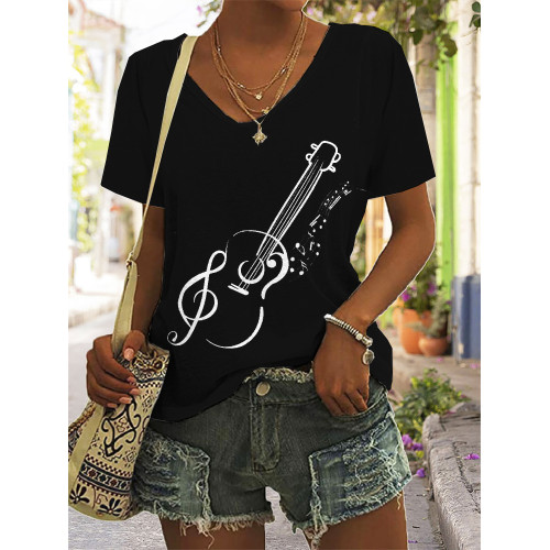 Ukulele Treble Clef Art V Neck T Shirt