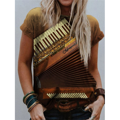 Vintage Accordion Gradient Crew Neck T Shirt