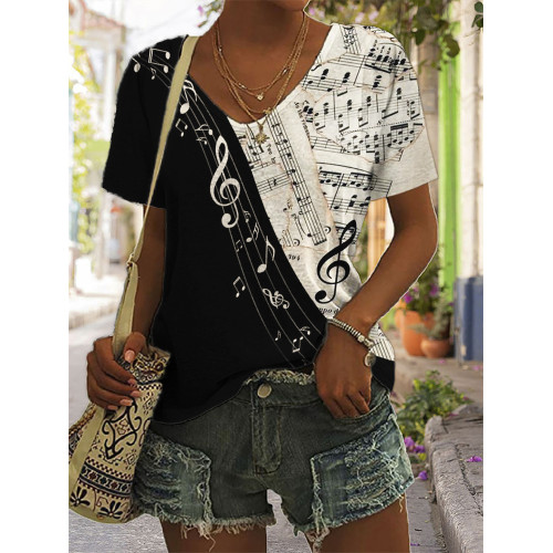 Vintage Faded Sheet Music Treble Clef Contrast T Shirt