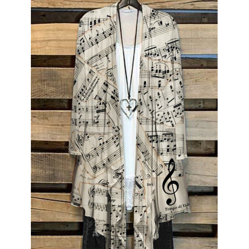Vintage Faded Sheet Music Treble Clef Flowy Cardigan