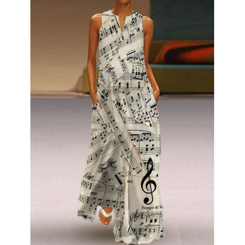 Vintage Faded Sheet Music Treble Clef Flowy Maxi Dress