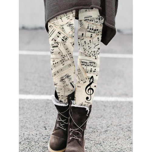 Vintage Faded Sheet Music Treble Clef Leggings