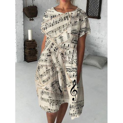 Vintage Faded Sheet Music Treble Clef Midi Dress