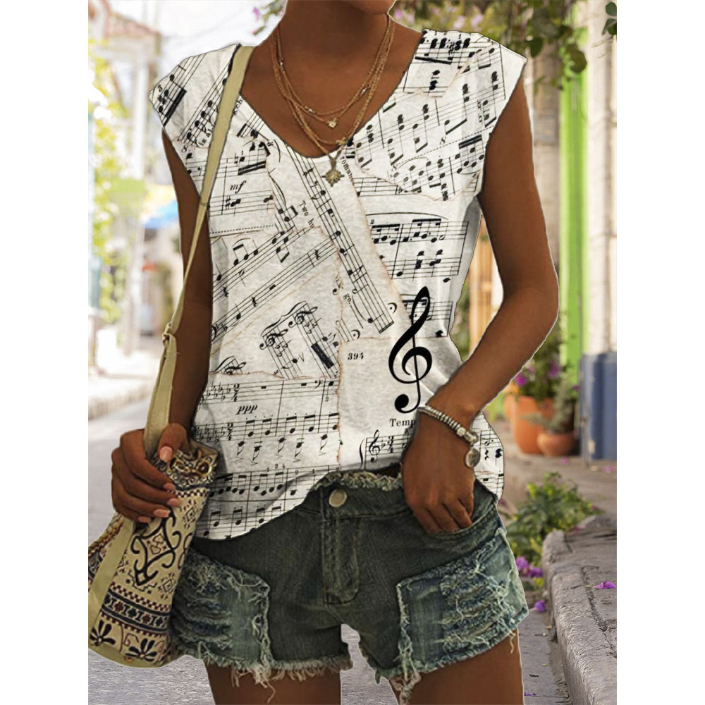 Vintage Faded Sheet Music Treble Clef Tank Top