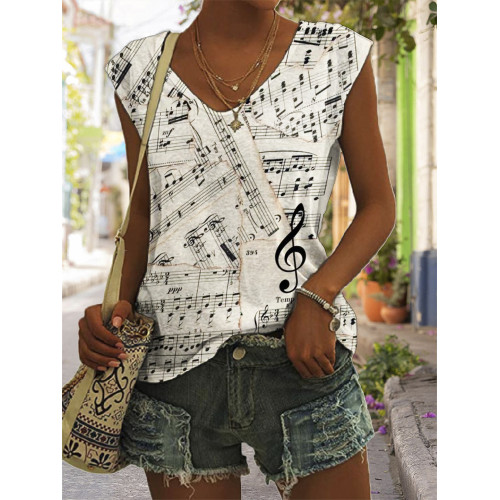Vintage Faded Sheet Music Treble Clef Tank Top
