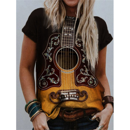 Vintage Guitar Inspired Gradient Crew Neck T Shirt