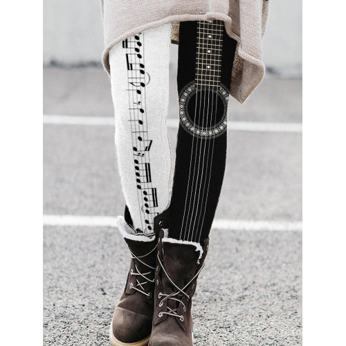 Vintage Guitar Music Notes Contrast Color Leggings