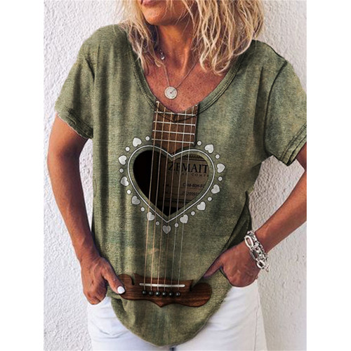 Vintage Heart Wooden Guitar Inspired T Shirt