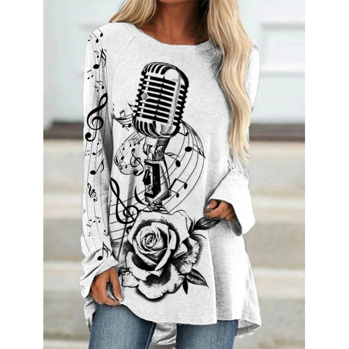 Vintage Microphone & Rose Art A Line T Shirt